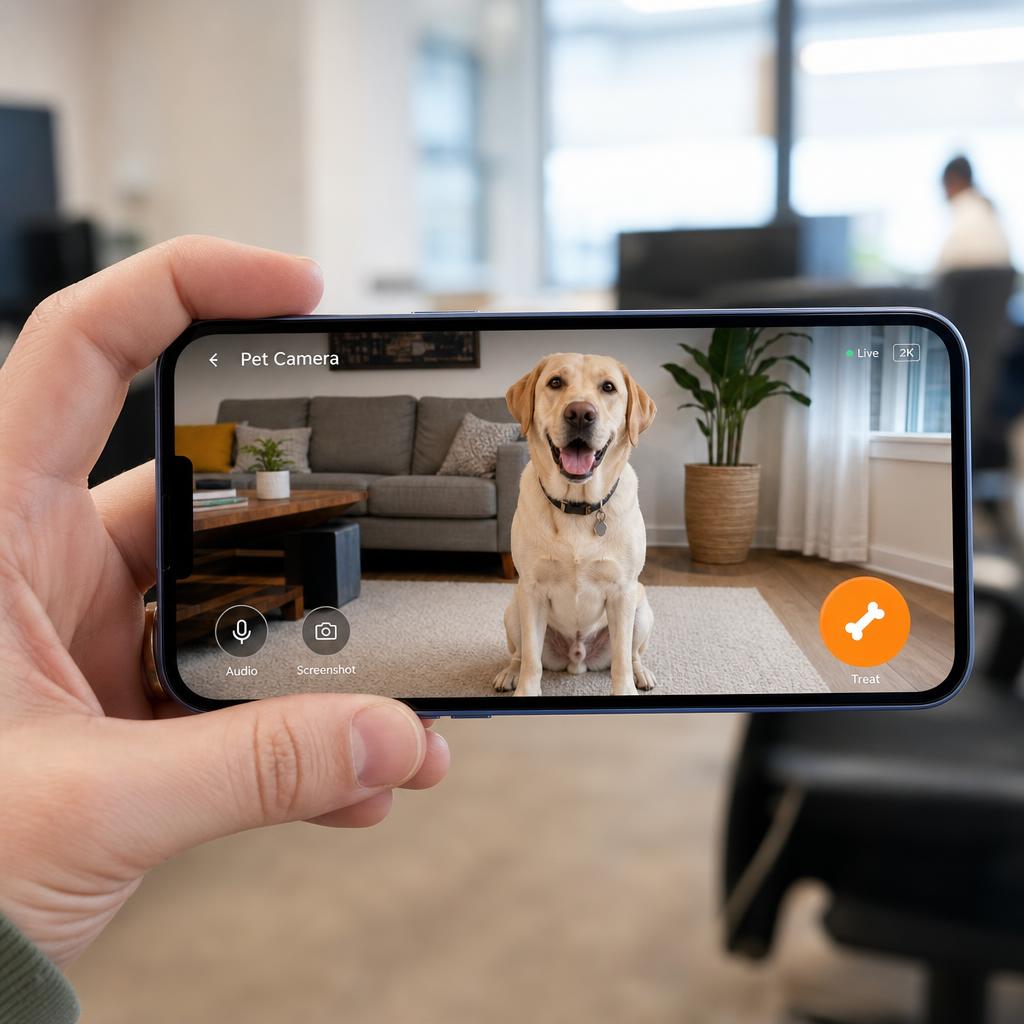 Smartphone showing live pet camera alert